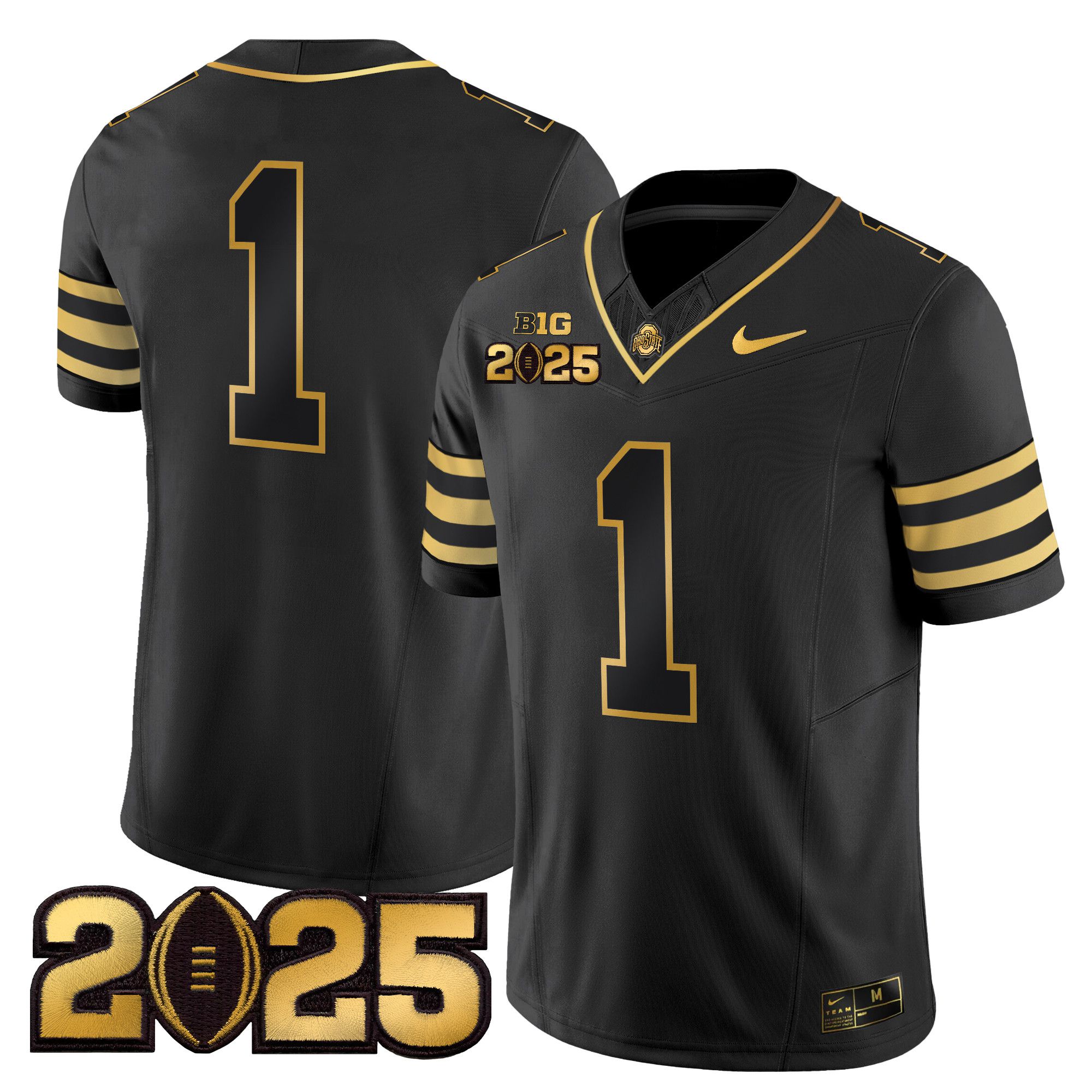 Men Ohio State Buckeyes #1 No Name Black 2025 CFP Final Patch Gold Vapor Limited NCAA Jersey style 1->ncaa teams->NCAA Jersey